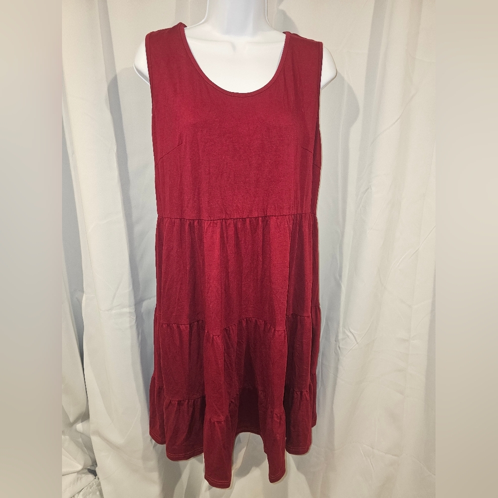 Amazon Red Sleeveless Tiered Midi Dress